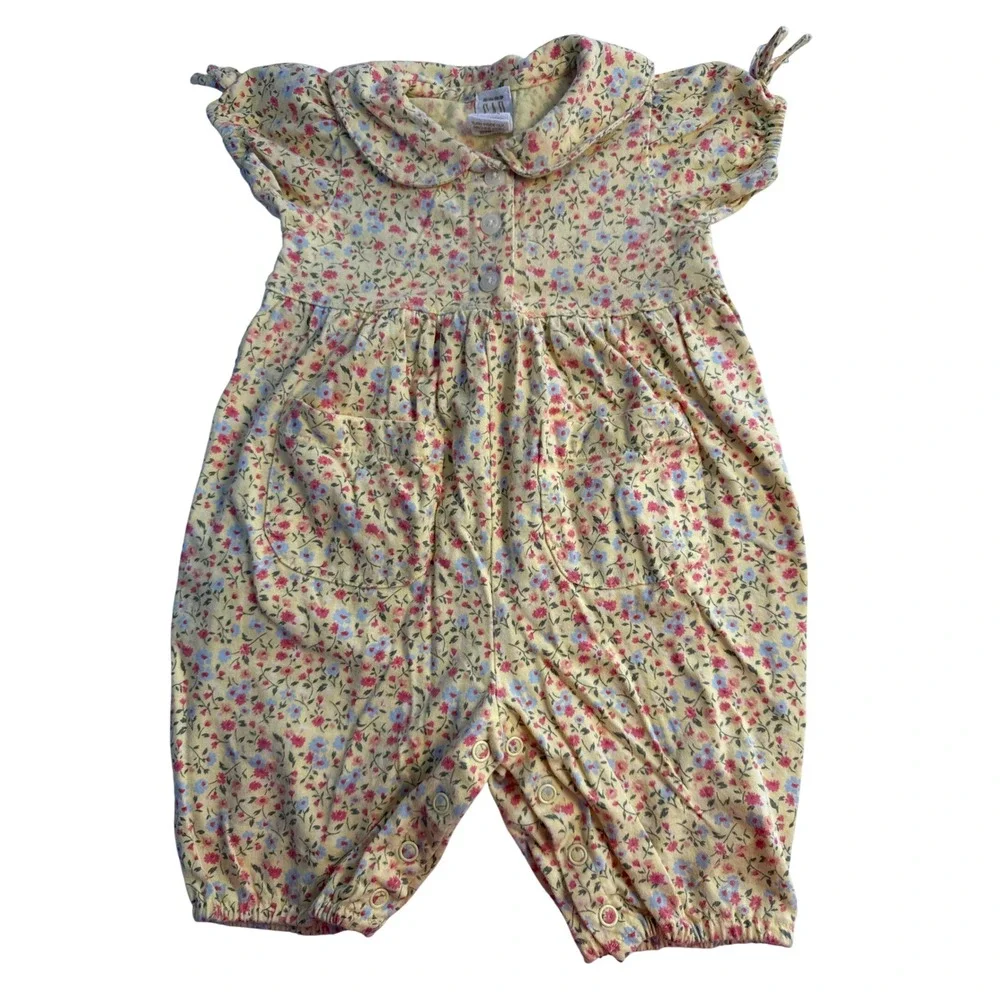 Vintage 90s BabyGap Floral Peter Pan Collared Bubble Romper 3-6 month Girls